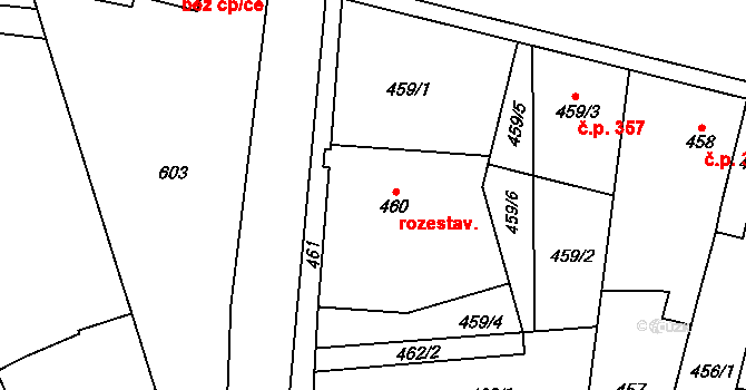 Rajhradice 223 na parcele st. 460 v KÚ Rajhradice, Katastrální mapa
