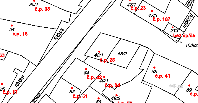 Kozojedy 28 na parcele st. 48/1 v KÚ Kozojedy u Kostelce nad Černými Lesy, Katastrální mapa