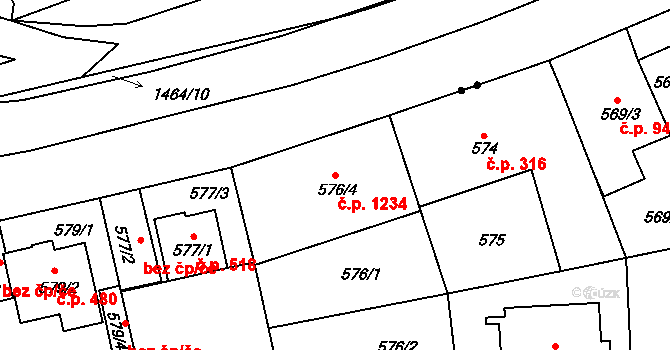 Stodůlky 1234, Praha na parcele st. 576/4 v KÚ Stodůlky, Katastrální mapa