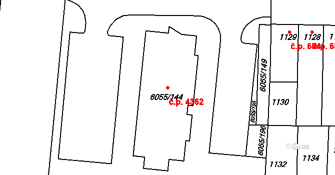 Prostějov 4362 na parcele st. 6055/144 v KÚ Prostějov, Katastrální mapa
