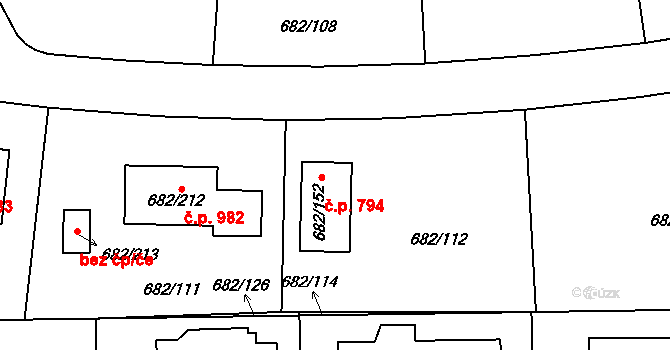 Průhonice 794 na parcele st. 682/152 v KÚ Průhonice, Katastrální mapa