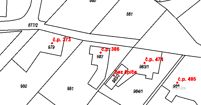 Kluč 386, Habartov na parcele st. 982 v KÚ Habartov, Katastrální mapa