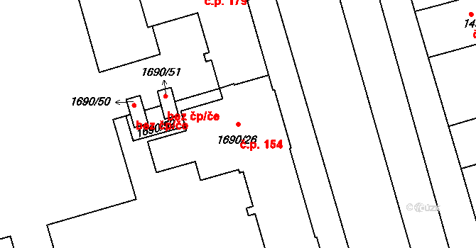 Litomyšlské Předměstí 154, Vysoké Mýto na parcele st. 1690/26 v KÚ Vysoké Mýto, Katastrální mapa