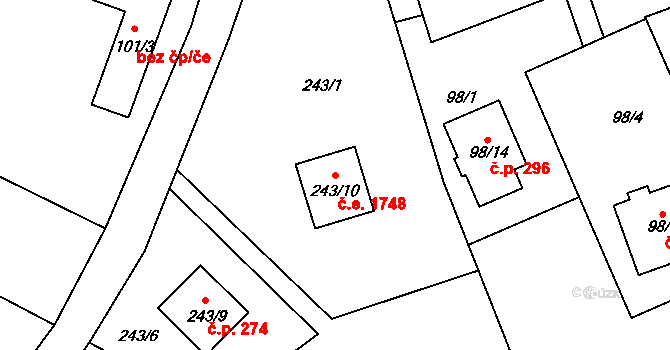 Radobyčice 1748, Plzeň na parcele st. 243/10 v KÚ Radobyčice, Katastrální mapa