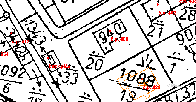 Zbraslavice 409 na parcele st. 940 v KÚ Zbraslavice, Katastrální mapa