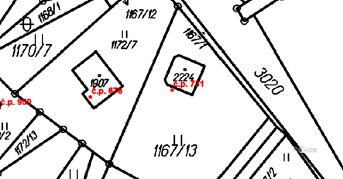 Čeladná 731 na parcele st. 2224 v KÚ Čeladná, Katastrální mapa
