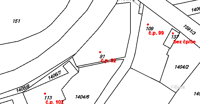 Vřeskovice 82 na parcele st. 91 v KÚ Vřeskovice, Katastrální mapa