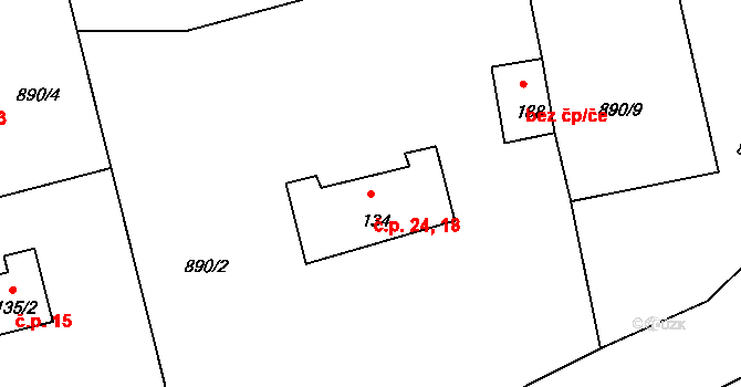 Lachovice 18,24, Vyšší Brod na parcele st. 134 v KÚ Hrudkov, Katastrální mapa