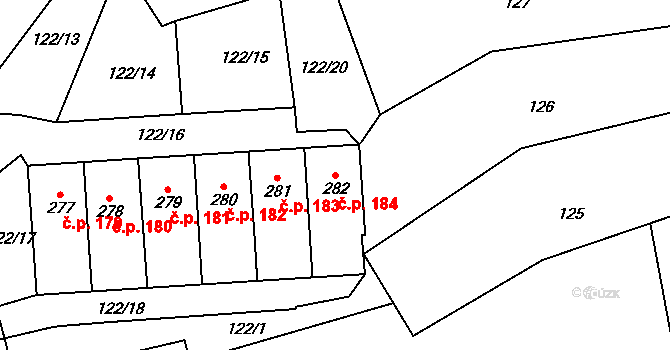 Křivsoudov 184 na parcele st. 282 v KÚ Křivsoudov, Katastrální mapa