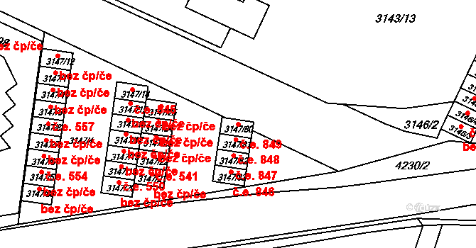 Roudnice nad Labem 849 na parcele st. 3147/80 v KÚ Roudnice nad Labem, Katastrální mapa