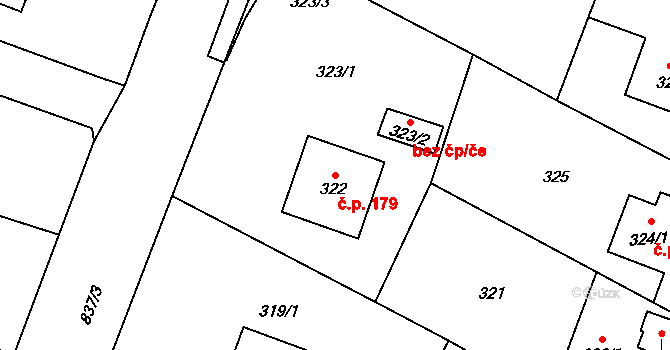 Proskovice 179, Ostrava na parcele st. 322 v KÚ Proskovice, Katastrální mapa