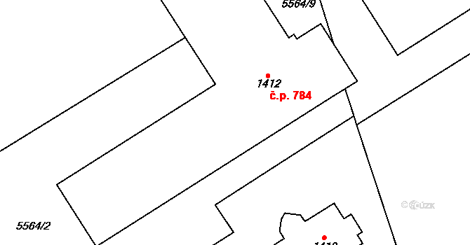 Halenkov 784 na parcele st. 1412 v KÚ Halenkov, Katastrální mapa