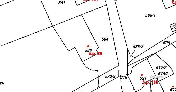 Domanín 26, Bystřice nad Pernštejnem na parcele st. 583 v KÚ Domanín u Bystřice nad Pernštejnem, Katastrální mapa