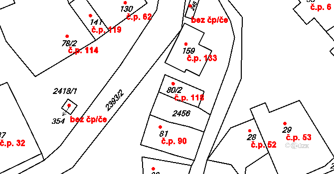 Vážany 118 na parcele st. 80/2 v KÚ Vážany u Vyškova, Katastrální mapa