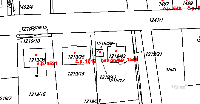 Kladno 42140412 na parcele st. 1219/43 v KÚ Motyčín, Katastrální mapa