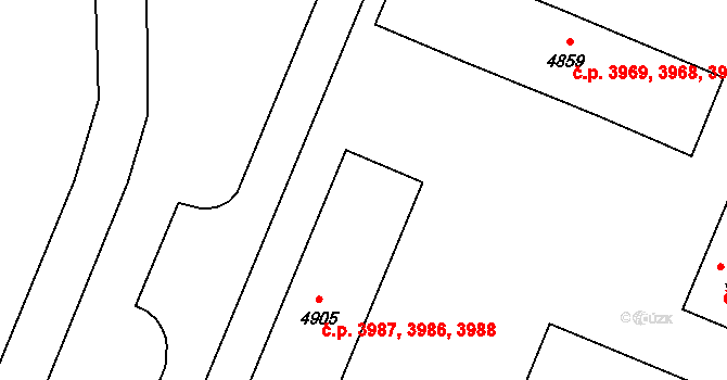 Zlín 3986,3987,3988 na parcele st. 4905 v KÚ Zlín, Katastrální mapa