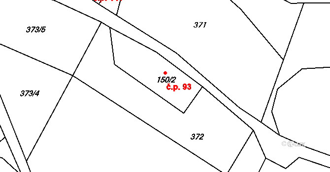 Klokočov 93, Vítkov na parcele st. 150/2 v KÚ Klokočov u Vítkova, Katastrální mapa