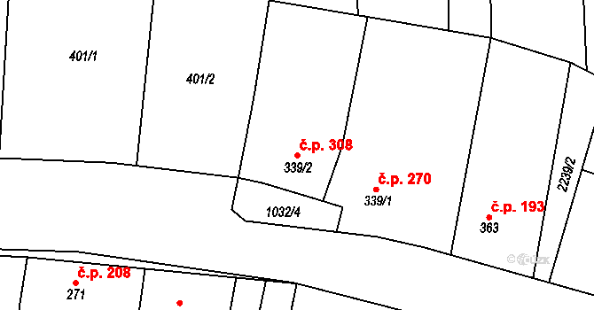 Brankovice 308 na parcele st. 339/2 v KÚ Brankovice, Katastrální mapa