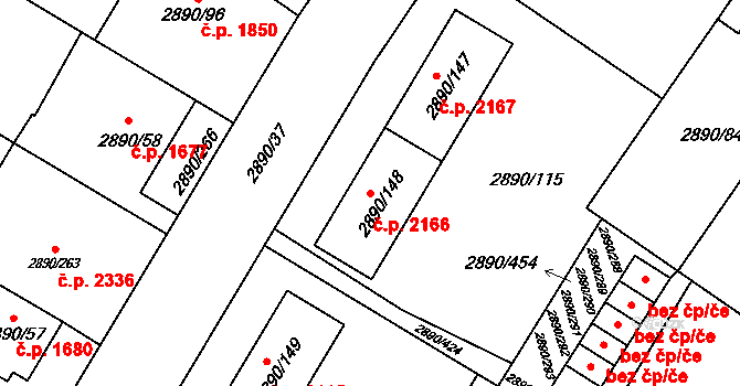 Předměstí 2166, Opava na parcele st. 2890/148 v KÚ Opava-Předměstí, Katastrální mapa