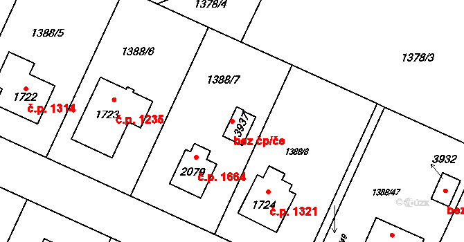 Rožnov pod Radhoštěm 45658412 na parcele st. 3937 v KÚ Rožnov pod Radhoštěm, Katastrální mapa