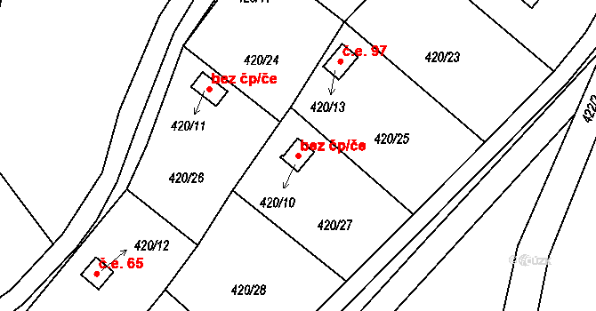 Štramberk 64 na parcele st. 420/10 v KÚ Štramberk, Katastrální mapa