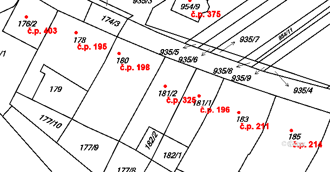 Huštěnovice 325 na parcele st. 181/2 v KÚ Huštěnovice, Katastrální mapa