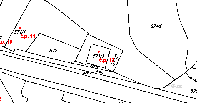 Tasovice 12 na parcele st. 571/3 v KÚ Tasovice nad Dyjí, Katastrální mapa