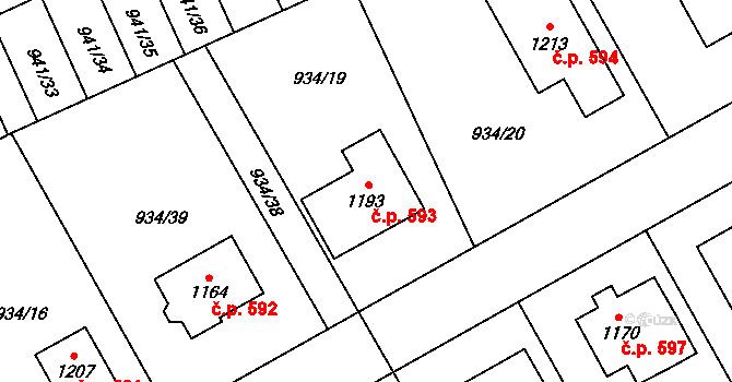Hylváty 593, Ústí nad Orlicí na parcele st. 1193 v KÚ Hylváty, Katastrální mapa