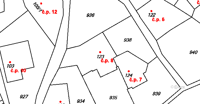 Prosetín 8 na parcele st. 123 v KÚ Prosetín u Hlinska, Katastrální mapa