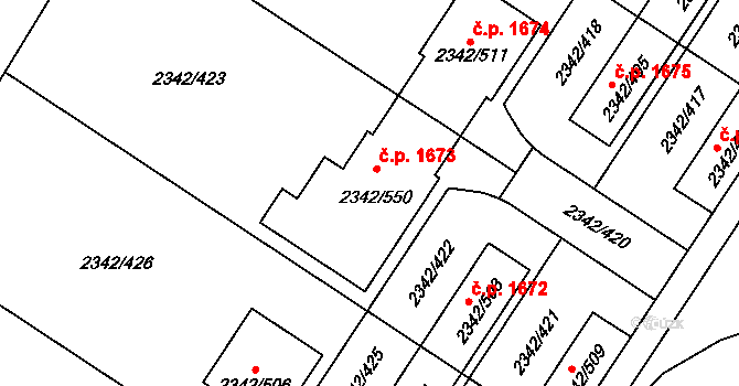 Kunratice 1673, Praha na parcele st. 2342/550 v KÚ Kunratice, Katastrální mapa