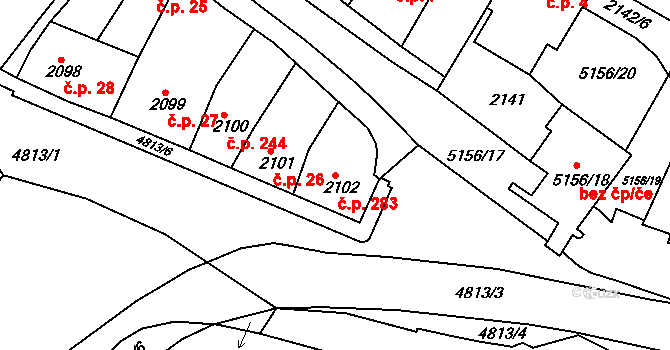 Pražské Předměstí 283, Vysoké Mýto na parcele st. 2102 v KÚ Vysoké Mýto, Katastrální mapa