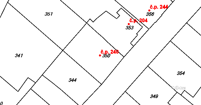 Chrást 240 na parcele st. 350 v KÚ Chrást u Plzně, Katastrální mapa