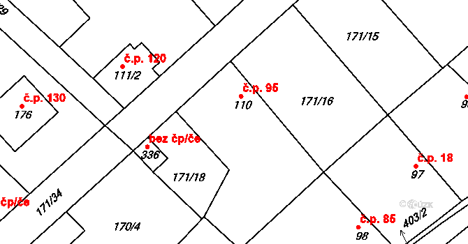 Konětopy 95 na parcele st. 110 v KÚ Konětopy, Katastrální mapa