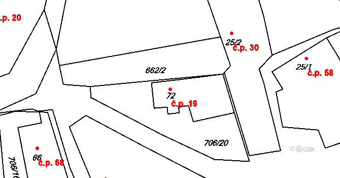 Kramolín 19 na parcele st. 72 v KÚ Kramolín u Nepomuka, Katastrální mapa