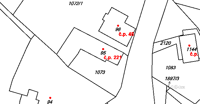 Strašice 221 na parcele st. 95 v KÚ Strašice, Katastrální mapa