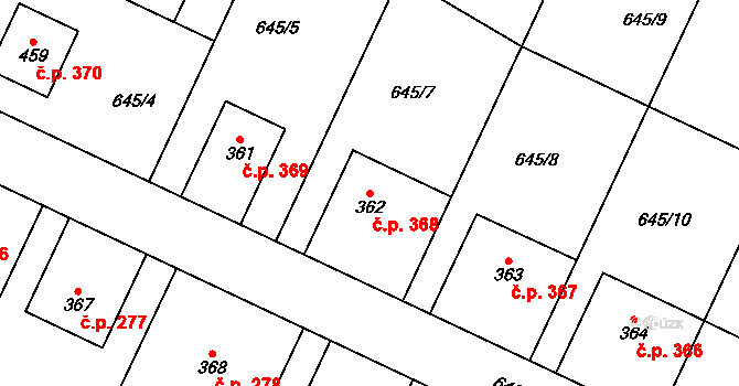 Krčín 368, Nové Město nad Metují na parcele st. 362 v KÚ Krčín, Katastrální mapa