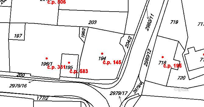 Bludov 145 na parcele st. 194 v KÚ Bludov, Katastrální mapa