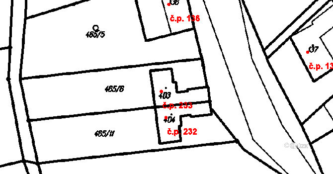 Olšany 233 na parcele st. 403 v KÚ Olšany, Katastrální mapa