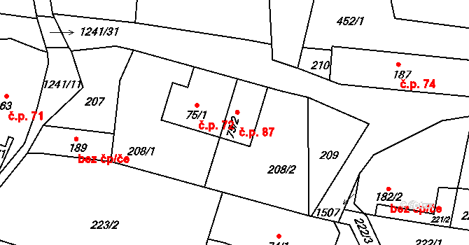 Mošnov 87 na parcele st. 75/2 v KÚ Mošnov, Katastrální mapa