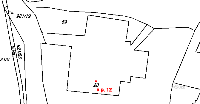 Vlčovice 12, Kopřivnice na parcele st. 20 v KÚ Vlčovice, Katastrální mapa