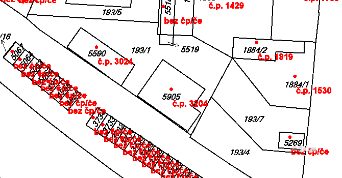 Dvůr Králové nad Labem 3204 na parcele st. 5905 v KÚ Dvůr Králové nad Labem, Katastrální mapa