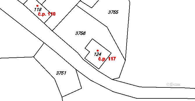 Soběnov 117 na parcele st. 124 v KÚ Soběnov, Katastrální mapa