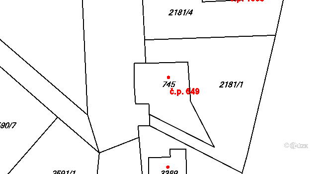 Humpolec 649 na parcele st. 745 v KÚ Humpolec, Katastrální mapa