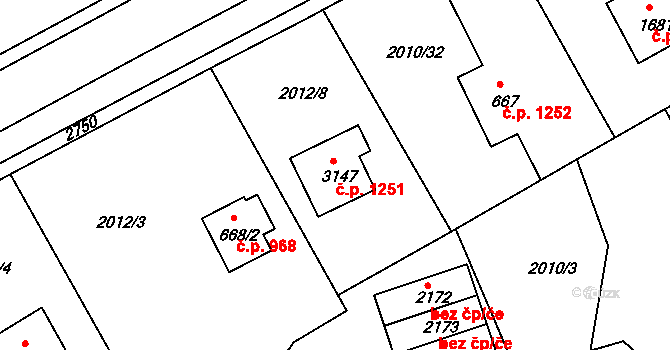 Humpolec 1251 na parcele st. 3147 v KÚ Humpolec, Katastrální mapa
