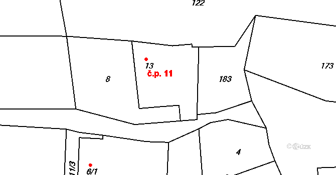 Popovec 11, Zběšičky na parcele st. 13 v KÚ Popovec u Zběšiček, Katastrální mapa