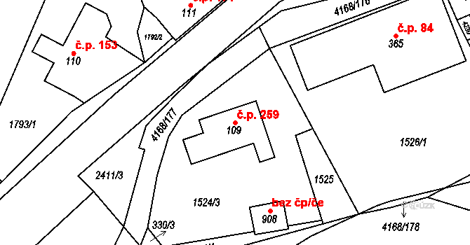 Libouchec 259 na parcele st. 109 v KÚ Libouchec, Katastrální mapa