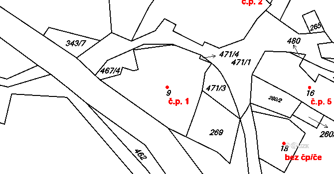 Bilantova Lhota 1, Trpišovice na parcele st. 9 v KÚ Trpišovice, Katastrální mapa