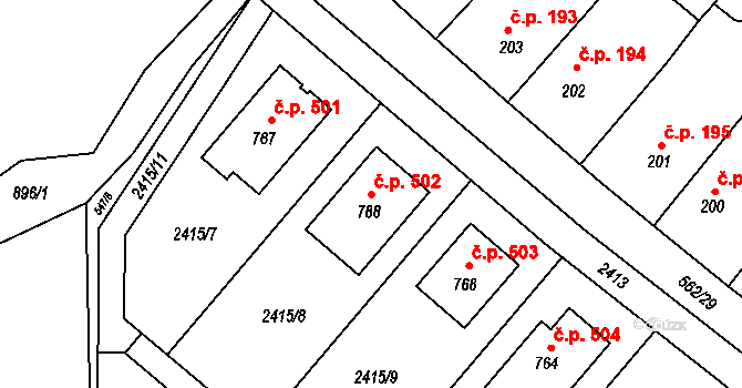 Předměřice nad Labem 502 na parcele st. 788 v KÚ Předměřice nad Labem, Katastrální mapa