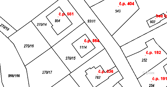 Borohrádek 564 na parcele st. 1114 v KÚ Borohrádek, Katastrální mapa