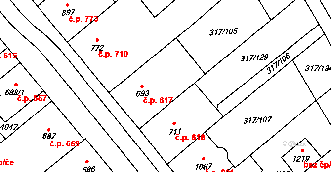 Rakvice 617 na parcele st. 693 v KÚ Rakvice, Katastrální mapa